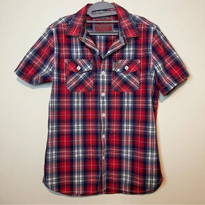 Superdry Men's Red and Blue Plaid Shirt